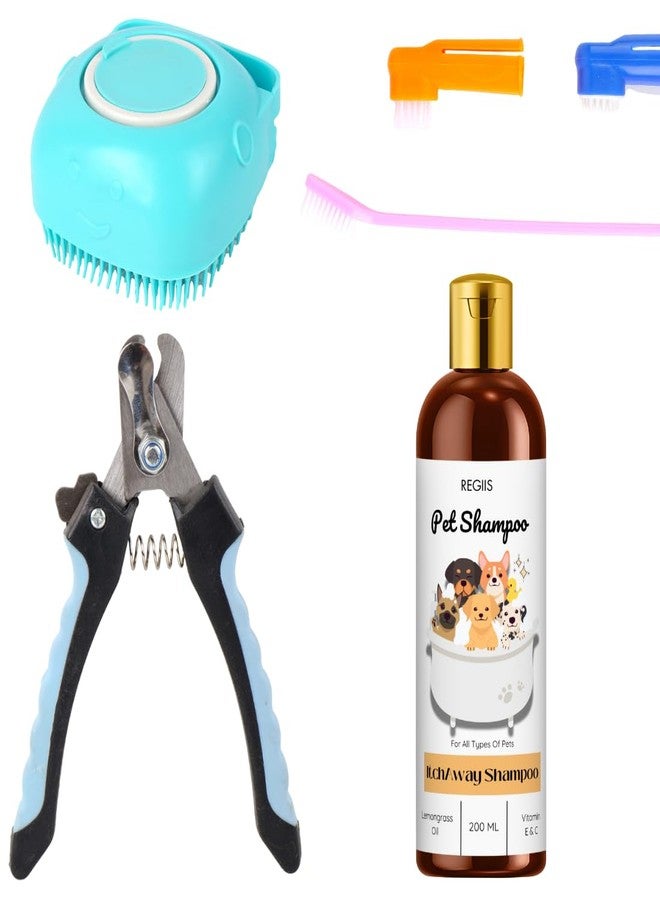 مجموعة العناية بالحيوانات الأليفة، طقم استحمام كامل للكلاب مع فرشاة تدليك، مقص أظافر، فرش أسنان، شامبو مضاد للحكة، 200 مل - Image 1